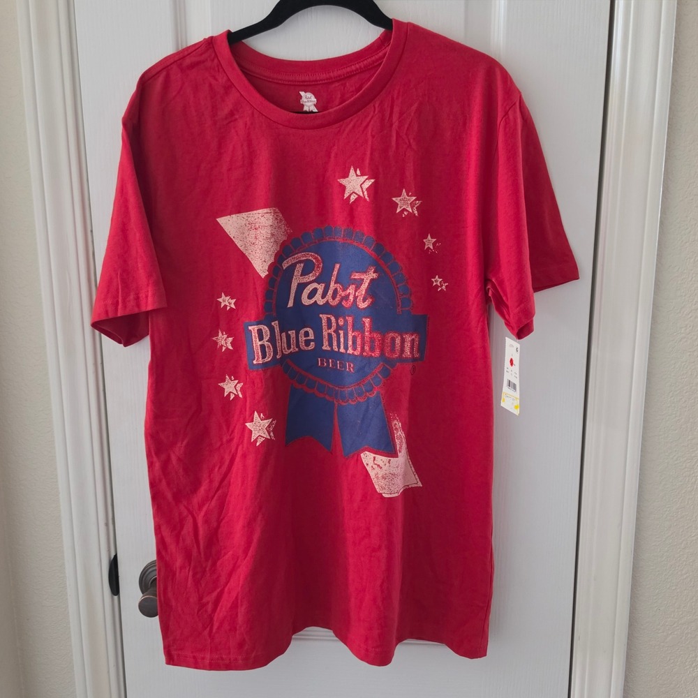 Pabst Blue Ribbon PBR Beer Graphic T-Shirt Mens Large Red Bioworld New